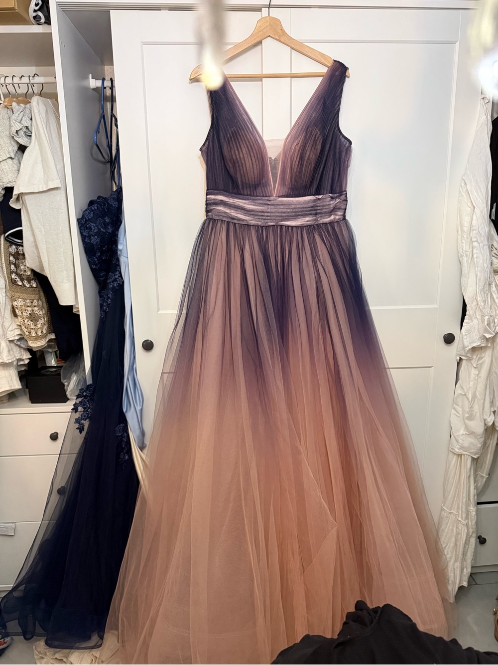 Sleeveless Ombre Tulle Evening Gown - Dusty Rose to Plum